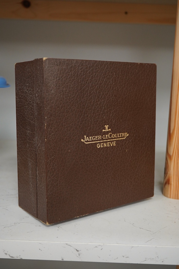 A Jaeger Le Coultre skeleton clock, cased, 17cm